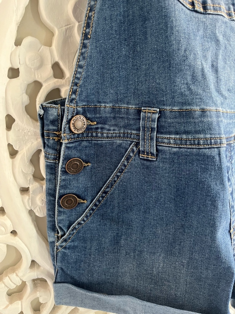 Dickies Denim Short Overalls Dark Wash Shortalls Women’s Medium - Picture 2 of 6